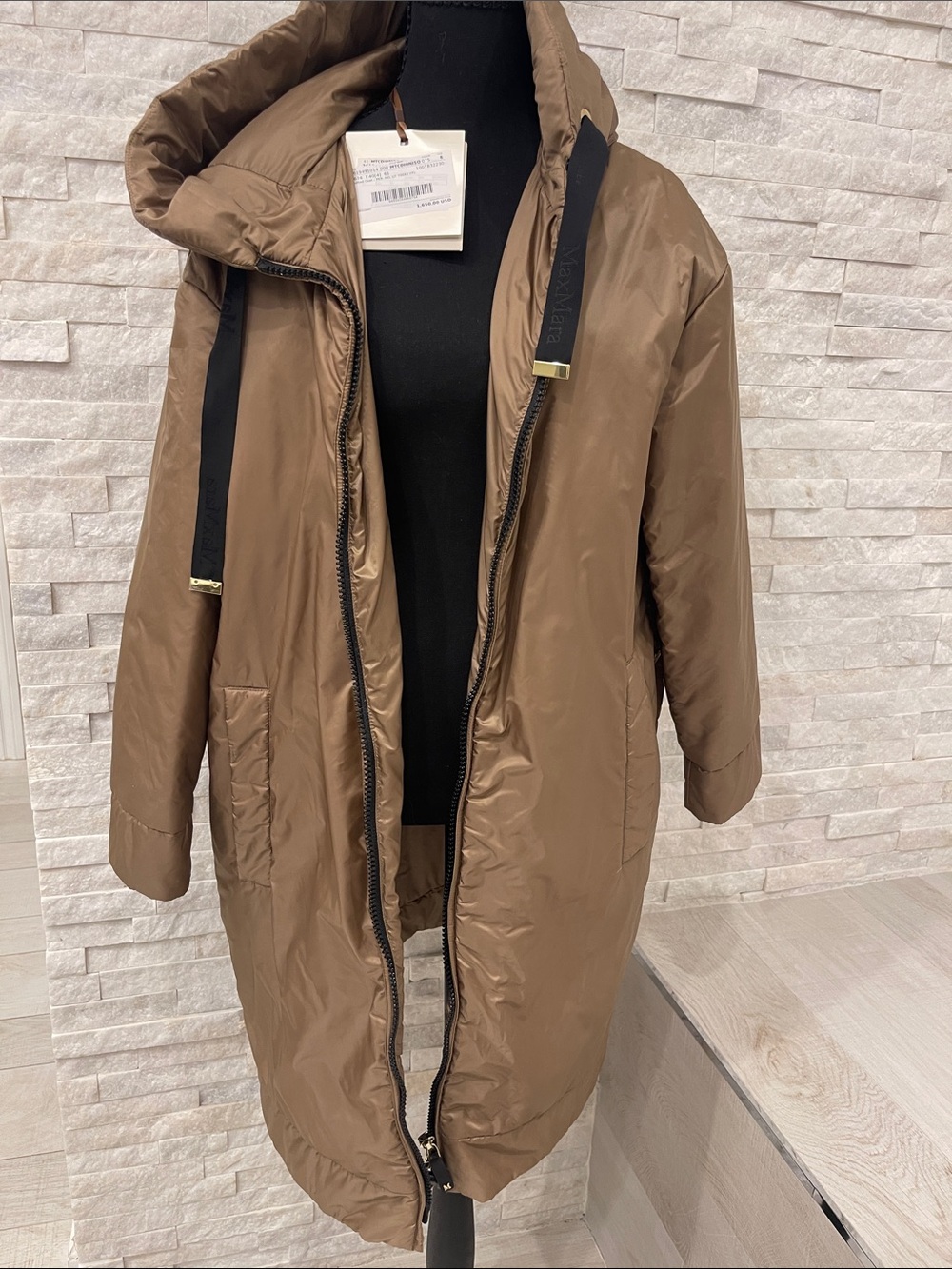 MaxMara Long Brown Quilted Puffer Coat with Hood, Bag Included! $1650 NWT